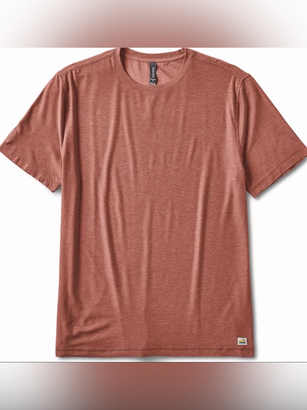 EUC Vuori Men's Strato Tech Rust Heather Short Sleeve Crew Tee - Burnt Orange